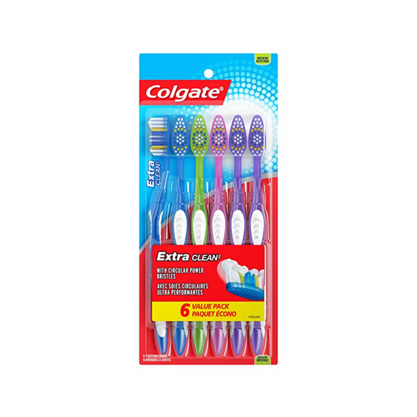 3 paquetes de 6 cepillos de dientes medianos Colgate Extra Clean