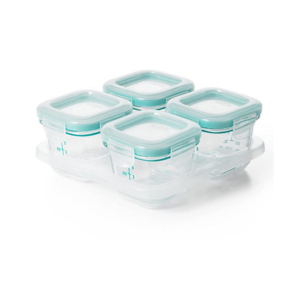 OXO Tot Glass Baby Blocks Contenedores de almacenamiento de alimentos, verde azulado, 4 oz
