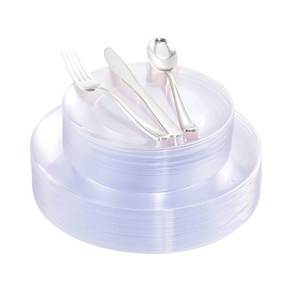 COLOSUS 150 Pcs Clear Plastic Plates and Silverware Disposable Dinnerware set