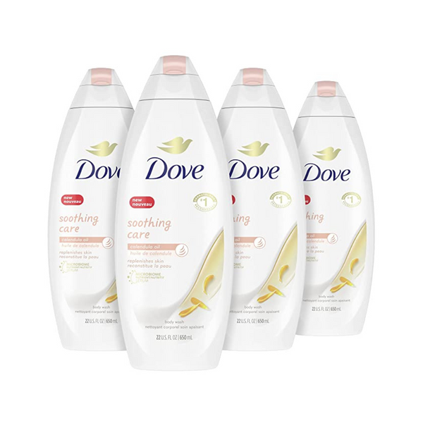 4 botellas de jabón corporal Dove Soothing Care