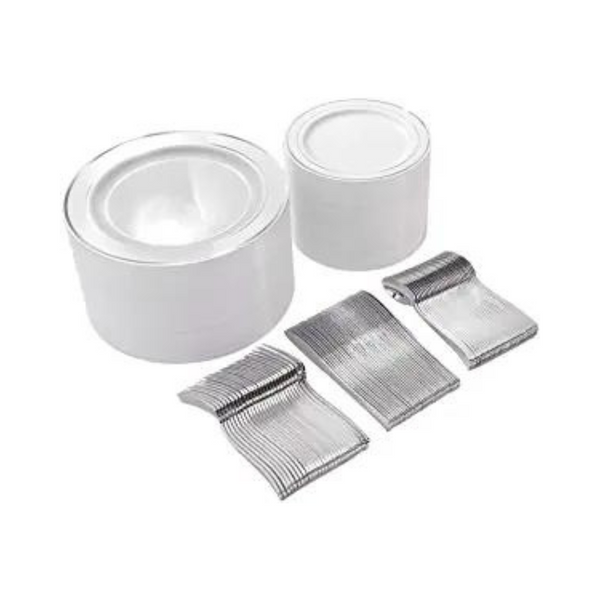 I00000 300 Pcs Silver Plastic Disposable Dinnerware Set