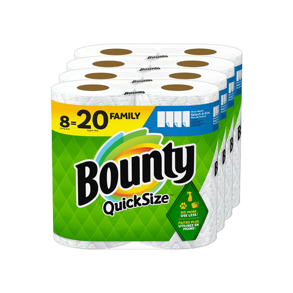 8 rollos familiares (20 regulares) de toallas de papel de tamaño rápido Bounty