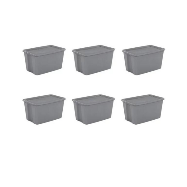 Sterilite 30 Gallon Tote Box Plastic, Titanium, Set of 6