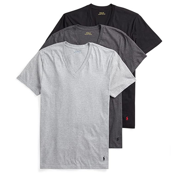 3 camisetas interiores de algodón con cuello en V de corte clásico para hombre Polo Ralph Lauren