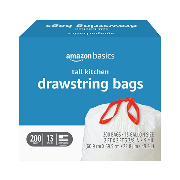 3 Boxes of Amazon Basics Tall 13 Gallon Kitchen Drawstring Trash Bags
