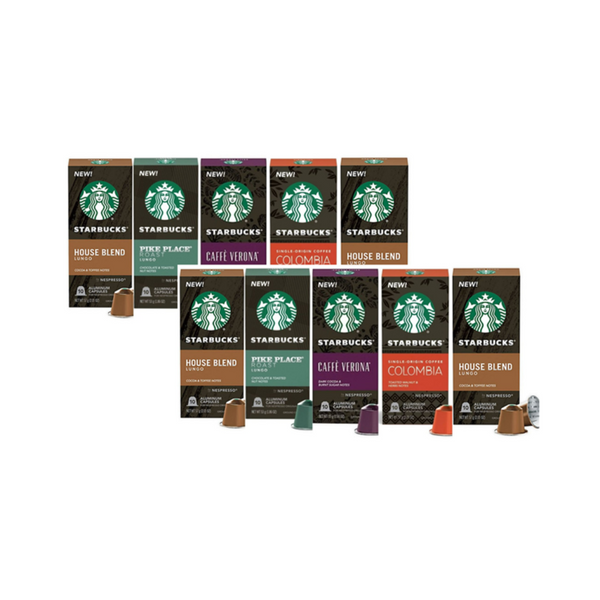 Paquete variado de 100 cápsulas de espresso Starbucks by Nespresso de 5 sabores