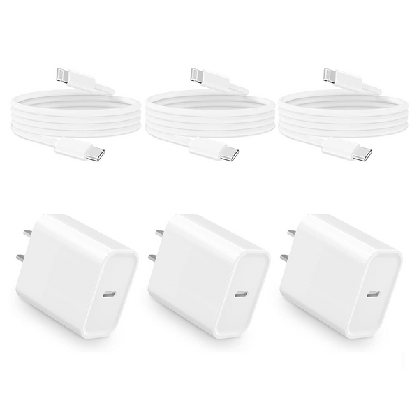 3 cargadores rápidos USB C 20W para iPhone con cables