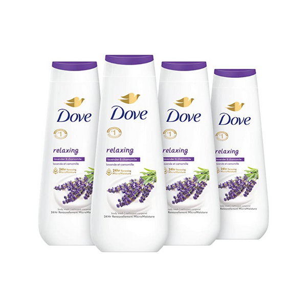 4 botellas de Dove Body Wash relajante aceite de lavanda y manzanilla