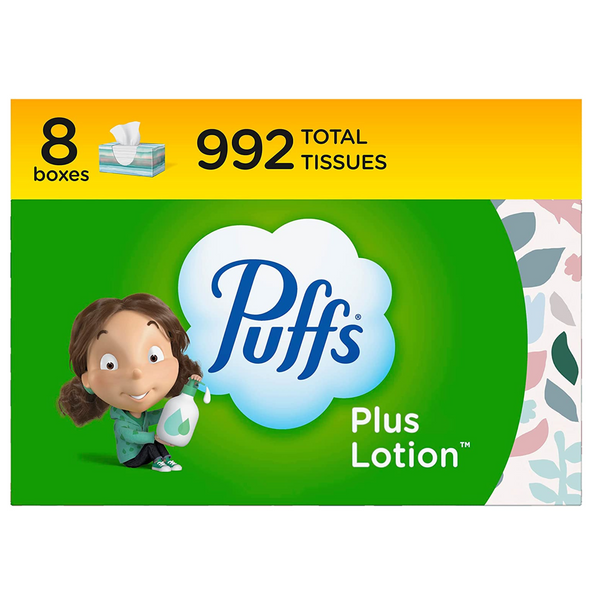 8 Family Boxes of Puffs Plus Lotion Facial Tissues