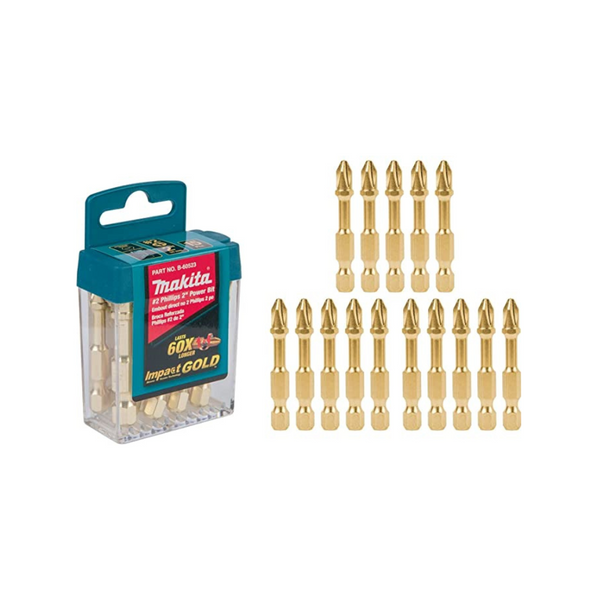 Broca eléctrica Makita Impact Gold #2 Phillips de 2'' (B-60523) de 15 piezas