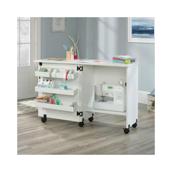Sauder Rolling Sewing Cart with Storage, White Finish