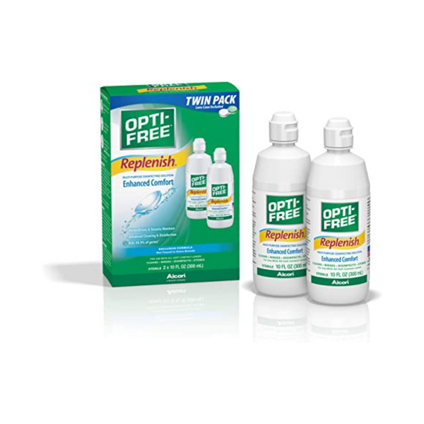 Paquete de 2 soluciones desinfectantes multiusos Opti-Free Replenish con estuche para lentes