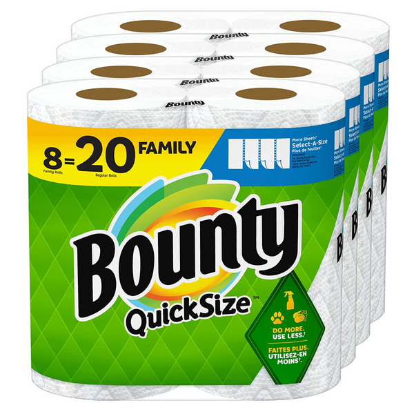 8 rollos familiares = 20 rollos regulares de toallas de papel de tamaño rápido Bounty