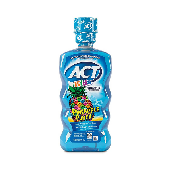 2 botellas de ponche de piña con enjuague con flúor anticaries para niños ACT