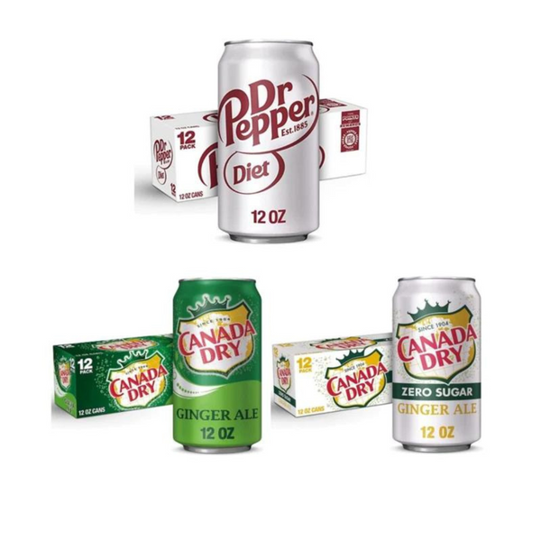 12 latas de Dr. Pepper y Diet Dr. Pepper, Canada Dry Ginger Ale y Diet Canada Dry Ginger Ale