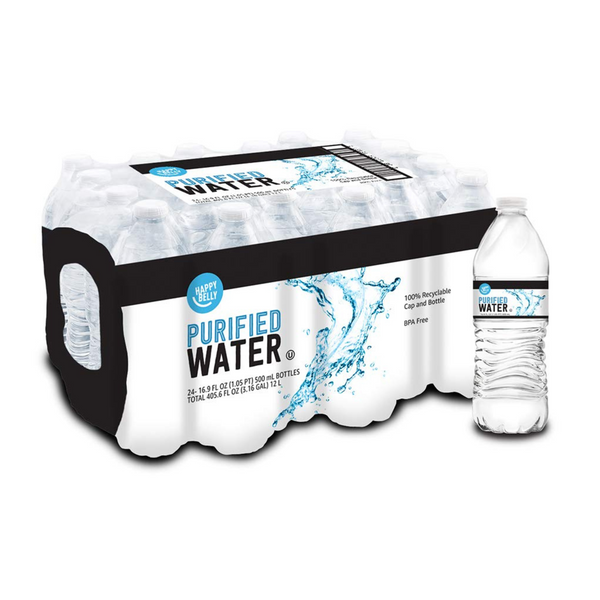 24 Bottles Of Amazon Brand Happy Belly Purified Water
