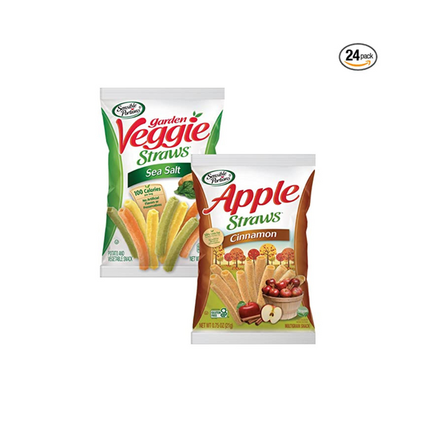 Paquete de 24 pajitas de verduras y sal marina Sensible Portions y pajitas de manzana
