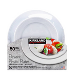 50 Kirkland Signature Elegant Plastic Plates Premium Heavy Weight