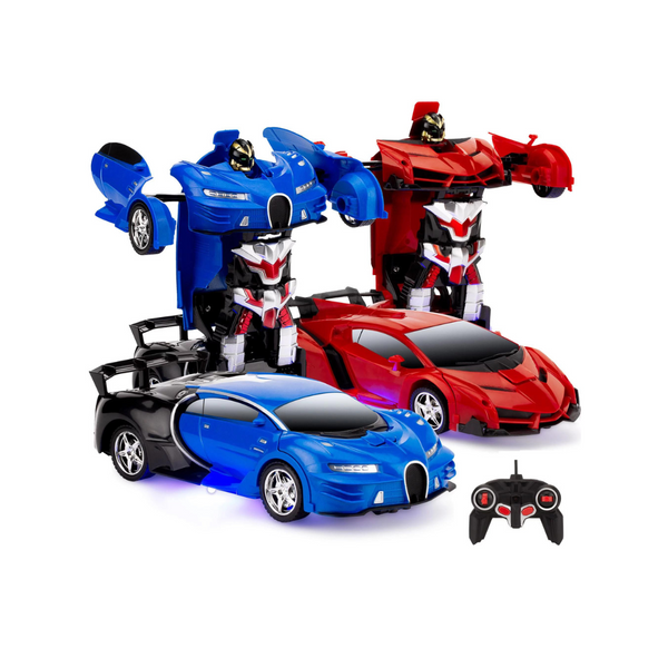 Juego de 2 juguetes de coche deportivo con robot transformador de control remoto