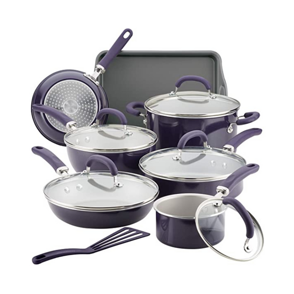 Rachael Ray Create Delicious Juego de ollas y sartenes antiadherentes de 13 piezas