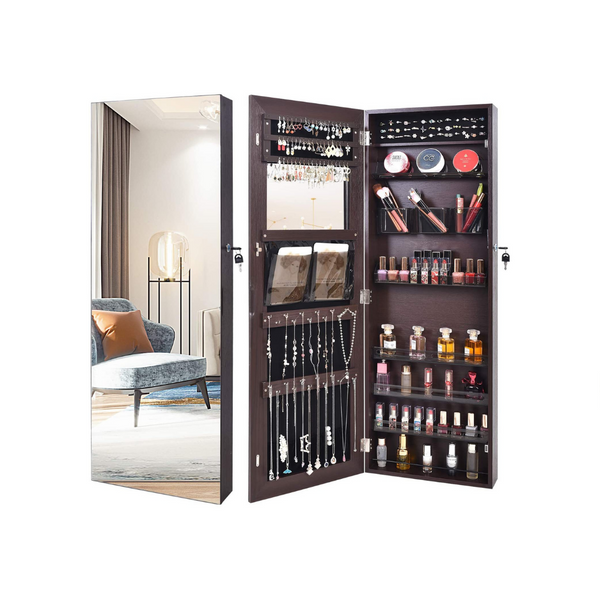 Organizador de joyas con espejo completo con cerradura (2 colores)