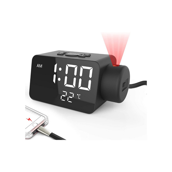 Reloj despertador digital de proyección con puerto de carga USB