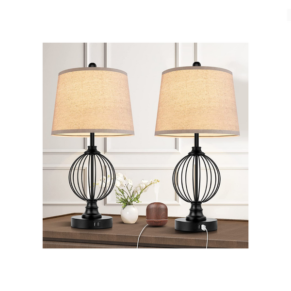2 Dimmable Touch Table Lamps with 2 USB Charging Ports