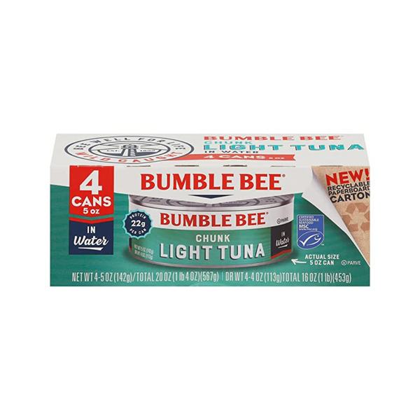 Pack de 4 atún claro en trozos de Bumble Bee en agua