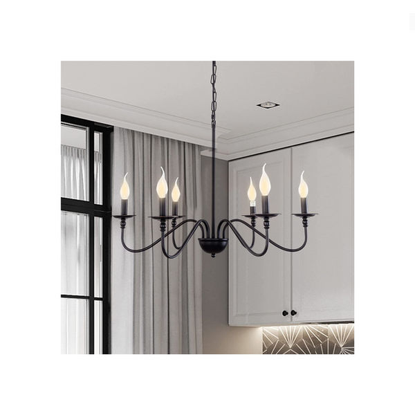 Lámpara colgante de hierro negro con 6 luces
