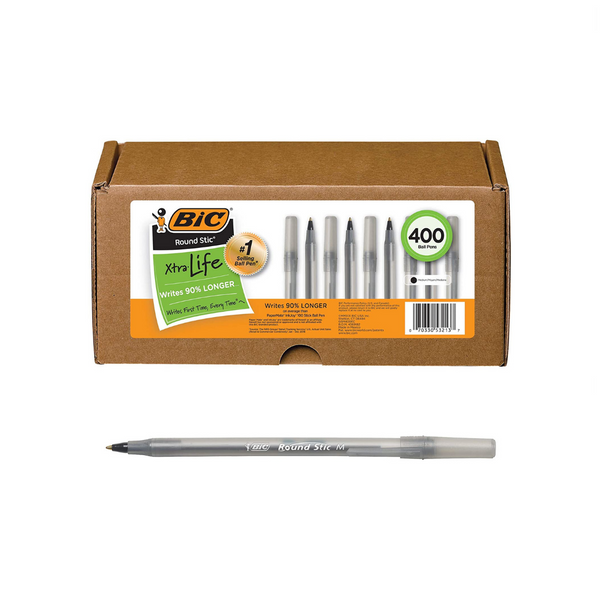400 Black BIC Round Stic Xtra Life Ball Pens