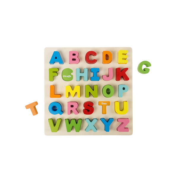 Wooden Alphabet Puzzle Board with Colorful Wood Letters