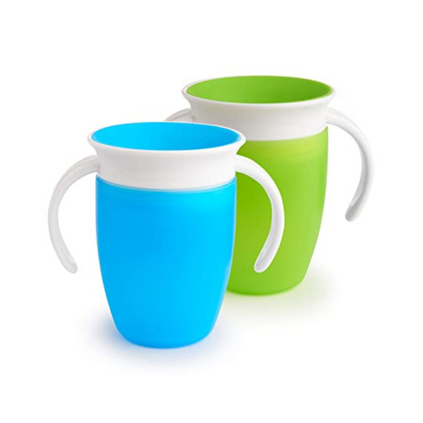 Munchkin Miracle 360 ​​Trainer Cup, verde/azul, 7 oz, paquete de 2