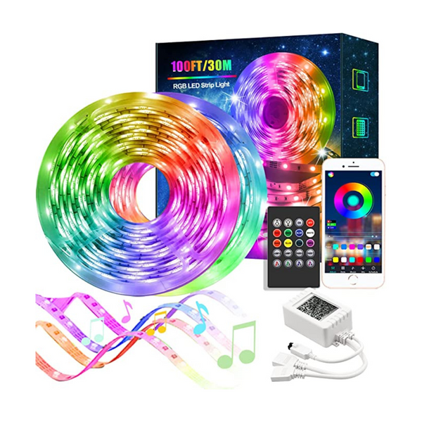 100ft Color Changing Led Strip Lights with Bluetooth and App Control