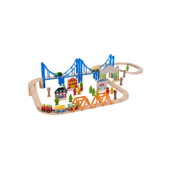 Juego de tren de madera de 75 piezas