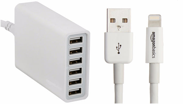 AmazonBasics 10 foot Apple certified lightning cable with 6 port USB charger