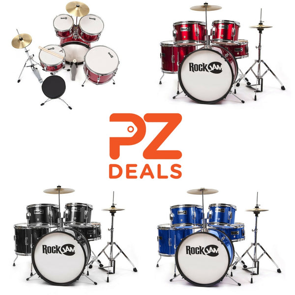 RockJam Batería Junior de 5 piezas con platillos, trono ajustable y accesorios 