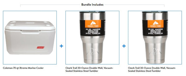 Coleman 70 qt Xtreme Marine Cooler with 2 Stainless Steel 30oz Tumblers Value Bundle