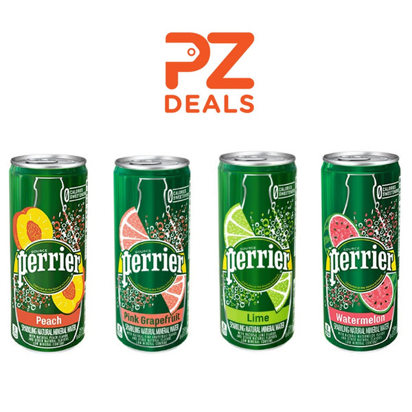30 Latas de Agua Mineral Natural con Gas Perrier