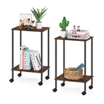 2-Pack Fogein End Tables w/ Wheels, 2-Tier Side Table Stands