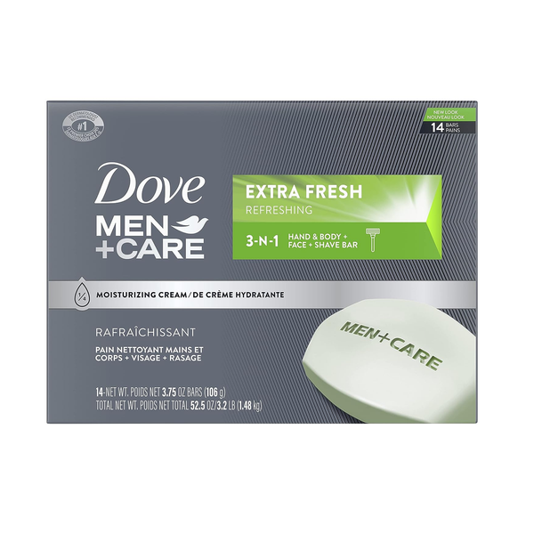 14 Pack Dove +Care Extra Fresh Men's Soap Bars