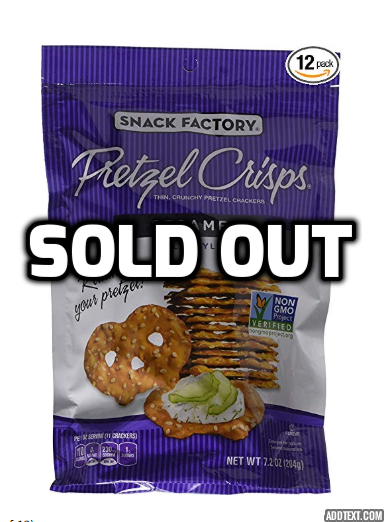 12 Bags of Snack Factory Pretzel Crisp Sesame