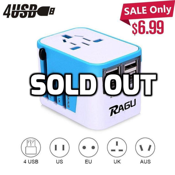 International Travel Adapter Wall Charger With 4 USB Charging Ports