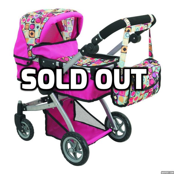 Doll Stroller with Swiveling Wheels, Adjustable Handle and Carriage Bag