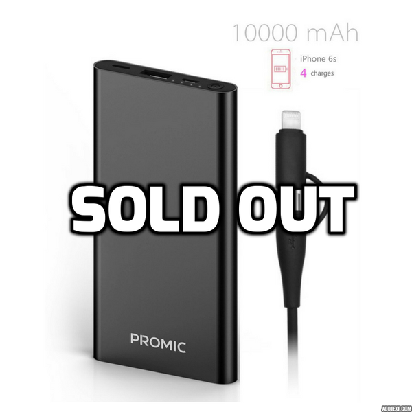 10000mAh battery pack + lightning and micro USB cable