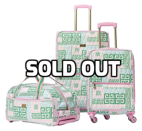 Macbeth PrepSet 3 Piece Luggage Set, Green and Pink