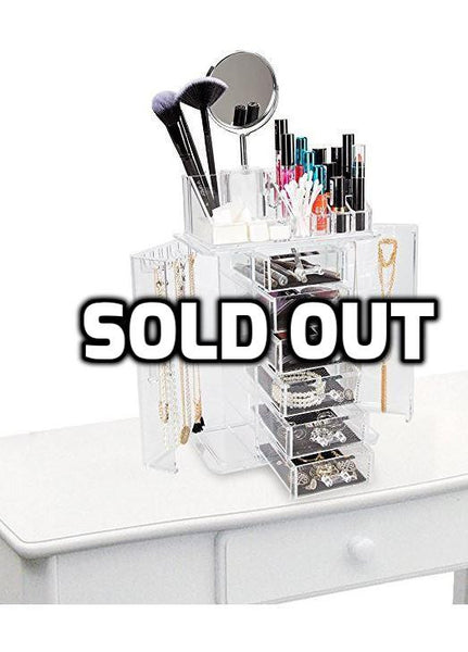 6 drawer acrylic jewelry makeup organizer set with 2 sided mirror