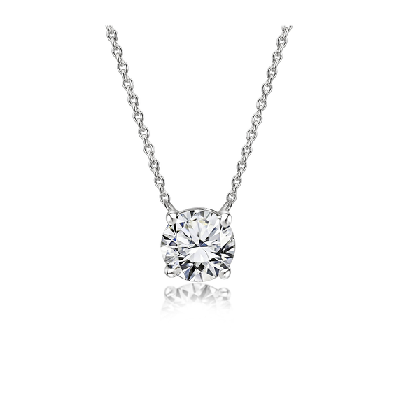 1 Carat Round Cut Moissanite Solitaire Pendant Necklace, 18k White Gold Over Silver