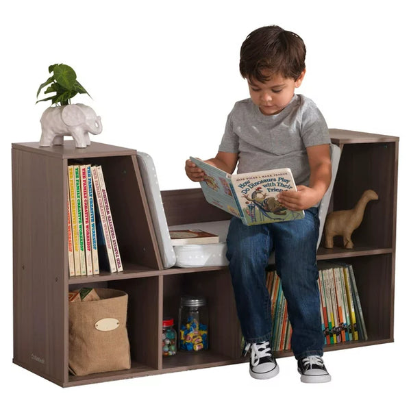KidKraft 6-Shelf Wooden Bookcase w/ Cushioned Reading Nook