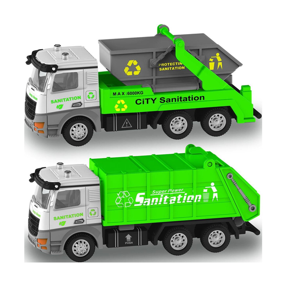 2-Pack Ficcug Friction-Powered Garbage & Dump Trucks