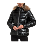 Women's Quilted Hooded Puffer Coat with Faux Fur Collar and Zipper Pockets